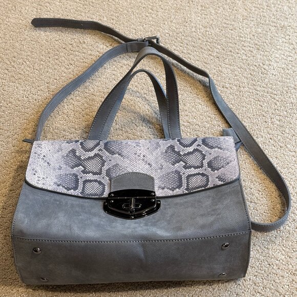 Vittoria Napoli Satchel Bag Purse Grey Nubuck Leather Python Snake Embossed Flap - Picture 1 of 15